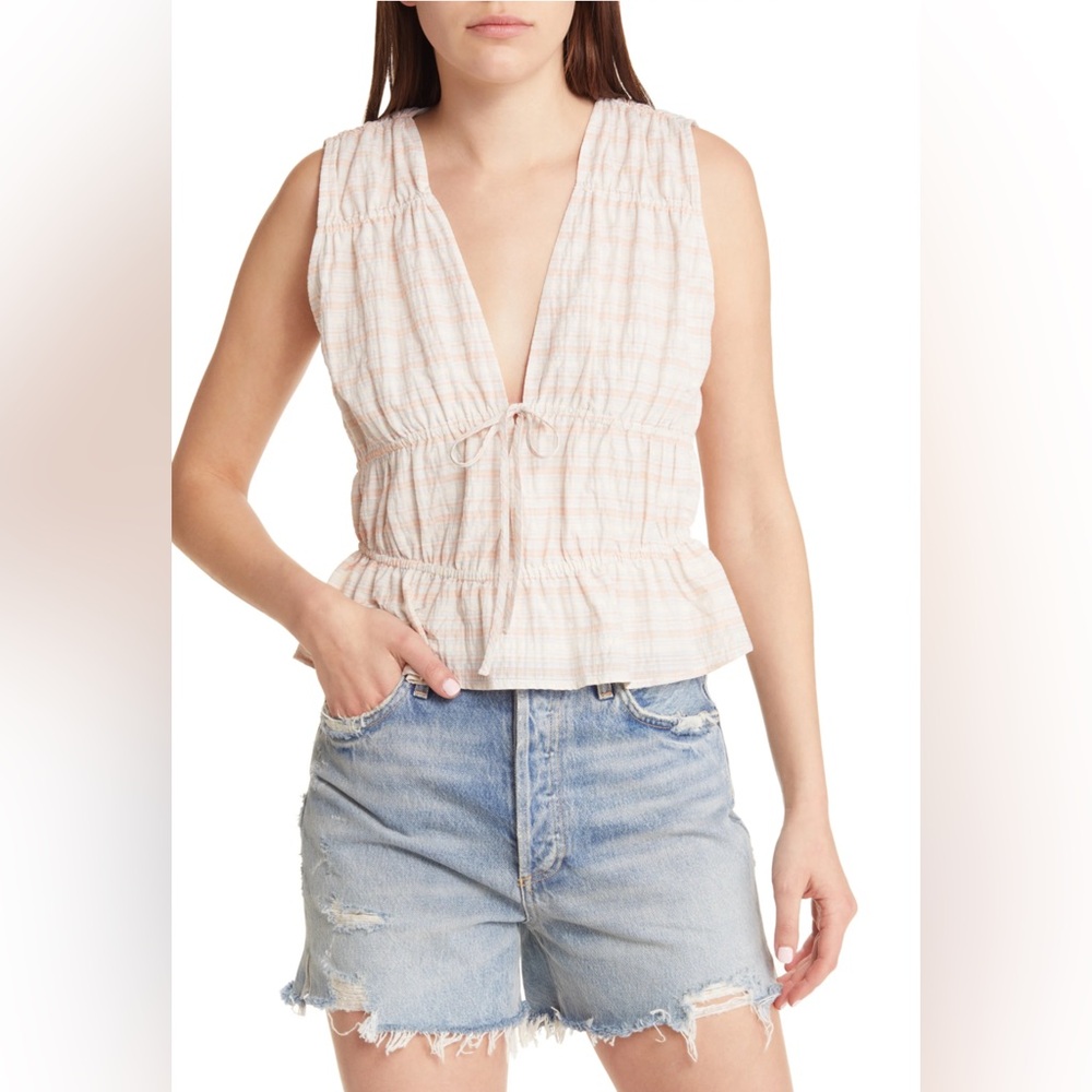Treasure & Bond Women's Striped Shirred Sleeveless Top
